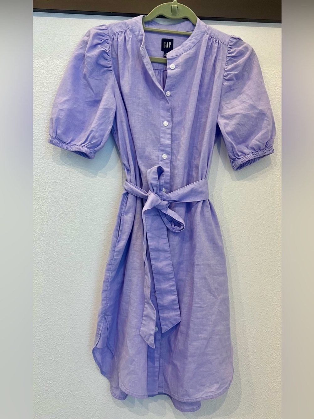 GAP Lavender Puff-Sleeve Midi Dress with Tie Waist